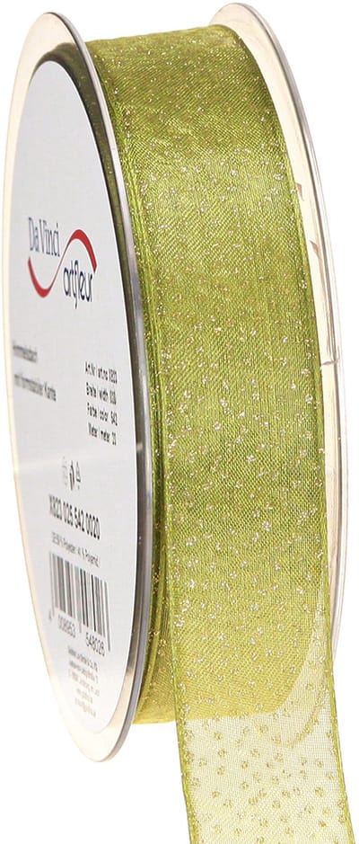 Kerstlint met gouden stippen, maatvast, groen, 25mm, 20m