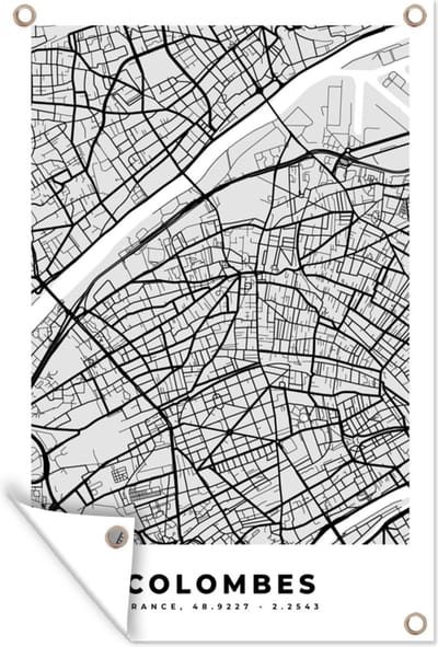 Muurdecoratie Frankrijk - Colombes - Stadskaart - Plattegrond - Kaart - 120x180 cm - Tuinposter - Tuindoek