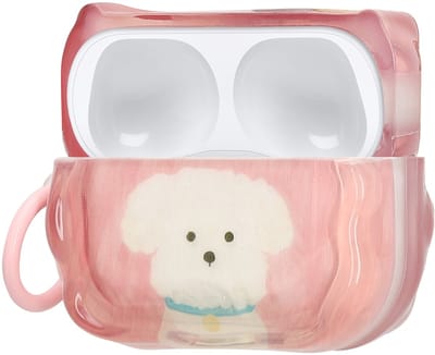 kwmobile In-Ear Oordopjes Case voor Apple Airpods Pro 2 / Pro 1 Case met Karabijnhaak - Headphones Case - Earphones Cover Etui - Witte terriër design