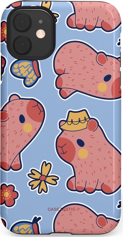 Casetastic Hoesje Geschikt voor Apple iPhone 11 - Stijlvolle Beschermende Duo-layer Case - Capibara geluk