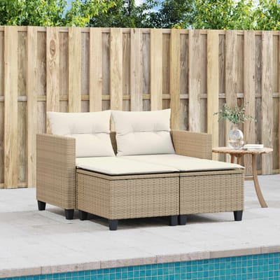 vidaXL - Tuinbank - 2-zits - met - voetenbanken - poly - rattan - beige