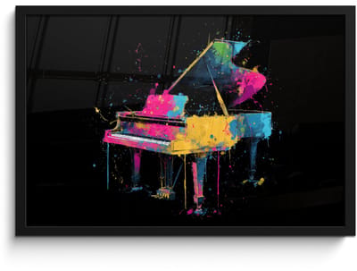 Poster in lijst - Fotolijst 60x40 cm - Posters - Piano - Kleurrijk - Verf - Modern - Posterlijst zwart - Decoratie - Wanddecoratie woonkamer - Muurdecoratie slaapkamer