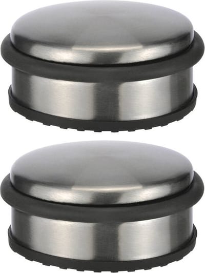 2x stuks deurstoppers rond metaal 10 x 4 cm - Deurstop/deurvastzetter