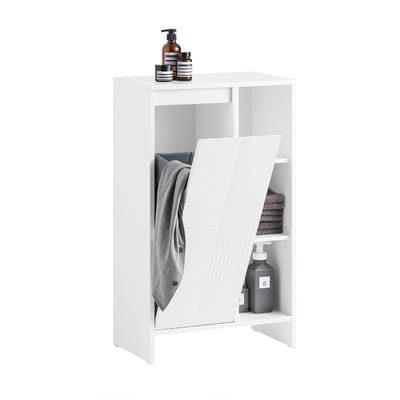 SoBuy BZR156-W Witte smalle badkast met kantelsysteem en plank badkamerdressoir voor kleine badkamers, toilet of wasruimte