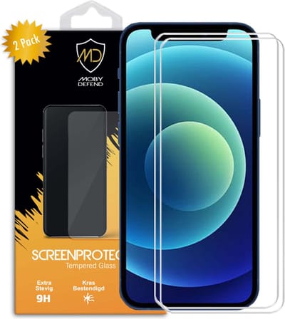2-Pack MobyDefend Screenprotectors - Geschikt voor iPhone 12 / iPhone 12 Pro - Case-Friendly Screensavers - Gehard Glas