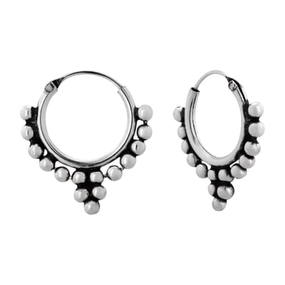 Zilveren Oorringen - Bali Hoops - Trosje Bolletjes - 925 Zilver
