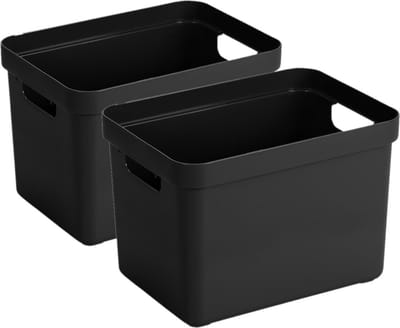 Sunware Opbergbox Sigma - 2x - kunststof - zwart - 18 liter - Opbergbakken/opbergers - 35 x 25 x 25 cm