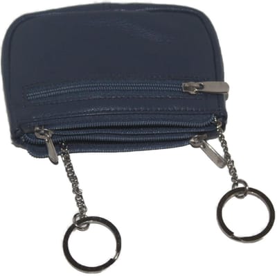 Soft lederen dubbel sleutelbeursje voorzien van 2 ringen en kettinkjes / sleuteletuitje met 2 sleutelringen / sleutelhouder met 3 ritsjes / soepel compact portemonneetje in rood, paars, roze, groen, navy, blauw, zwart leer / 259 in 7 kleuren