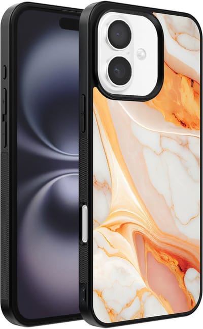Smartphonica Telefoonhoesje Geschikt voor iPhone 16 Plus met marmer opdruk - TPU backcover case marble design - Oranje geschikt voor iPhone 16 Plus