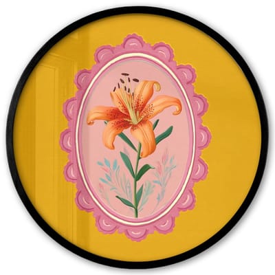 Poster in lijst Rond - Fotolijst 40x40 cm - Posters - Lelie - Oranje - Lijst - Ovaal - Ronde posterlijst zwart - Decoratie - Wanddecoratie woonkamer - Muurdecoratie slaapkamer