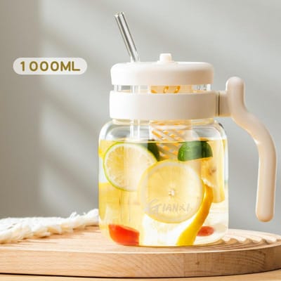 1000ml Glazen Met Deksel En Rietje Huishoudelijke Kookkamer Gebied Transparante Tumbler Stijlvol Ontwerp Met Rietje Koffiekop Met Handvat Waterfles