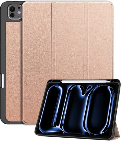 Hoesje - Geschikt voor Apple iPad Pro (2024/2025) - 11 inch - Dun & Stevig - Trifold Bookcase - Hard Cover Case - Met Uitsparing Geschikt voor Apple Pencil - Hardcover Book - Tablet Hoes - Rosé goud