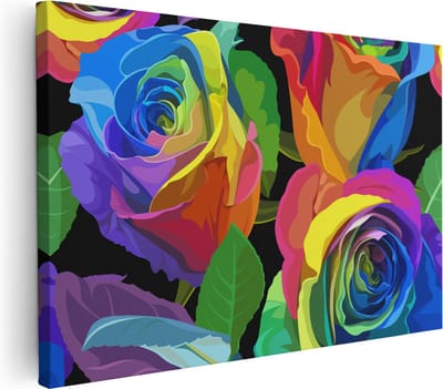 Artaza Canvas Schilderij Bloemen - 30x20 cm - Klein - Wanddecoratie Rozen - Schilderijen Op Canvas Kleurrijk - Decoratie Woonkamer