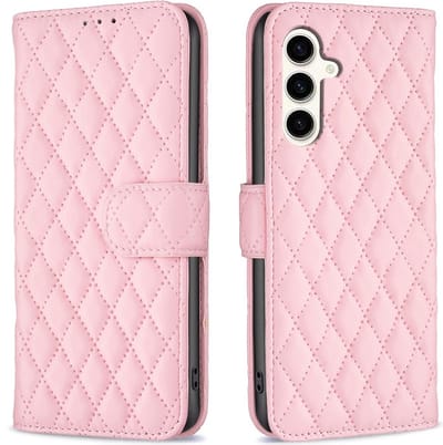 BINFEN Hoesje - Geschikt voor Samsung Galaxy S24 FE Hoesje - BINFEN Rhombus Book Case - Roze