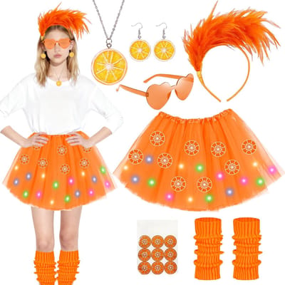 Dailygoods- Carnavalskostuum 7-delig - Aperol Kostuum - Dames Kostuum - Oranje Tule Rok - Feestoutfit - Uniek Design - Themakostuum