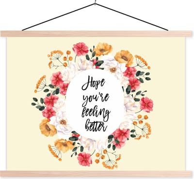 Posterhanger incl. Poster 120x90 cm - Schoolplaat - Beterschap - Quote - Bloem - Hope - Textielposter - Blanke latten