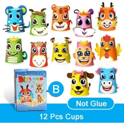 Kinderen Papieren Bekers Sticker Speelgoed 3D DIY Handgemaakt Materiaal Kit Complete Set Kinderen Kleuterschool Vroegschoolse Educatie Speelgoed TMZ blue