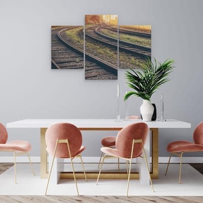 Artaza Canvas Schilderij Drieluik Rails Spoorwegen Naast Elkaar - 90x60 - Foto Op Canvas - Canvas Print