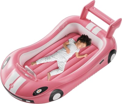 Opblaasbaar Kinderbed Peuterreisbed met Zijkanten voor Kamperen en Reizen - Inclusief Handpomp (Roze)