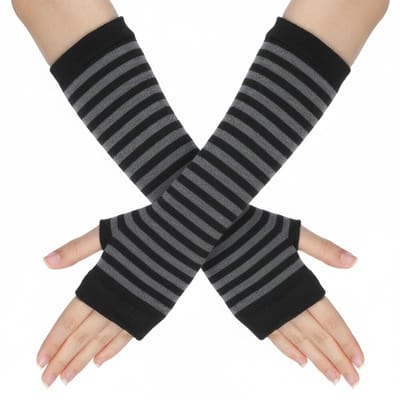 Dailygoods- Armwarmers met duimgat - Vingerloze Handschoenen Dames - Gebreide Lange Armwarmers - Y2K Gestreept - Katoen - 34 x 9 cm
