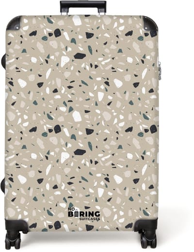 NoBoringSuitcases.com® - Koffer groot - Reiskoffer lichtgewicht - Terrazzo patroon kleurrijk grijs groen - Rolkoffer met 4 wielen - Grote trolley XL - 98 liter bagage
