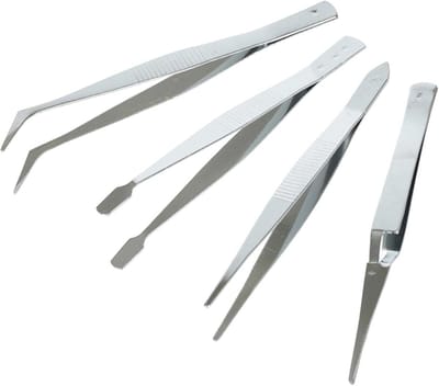 Precisie Pincet Set - Hobby Pincetten - Kleine Onderdelen Hanteren - Roestvrij Staal - 4 Stuks - Zilver