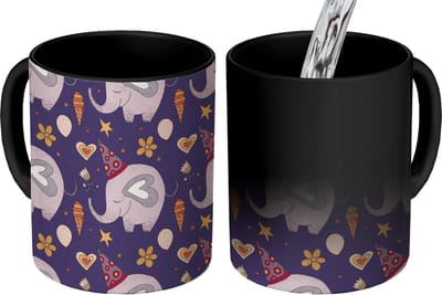 Magische Mok - Foto op Warmte Mokken - Koffiemok - Verjaardag - Olifant - Bloemen - Patronen - Magic Mok - Beker - 350 ML - Theemok