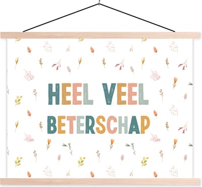 Posterhanger incl. Poster 120x90 cm - Schoolplaat - Beterschap - Spreuken - Bloem - Pastel - Textielposter - Blanke latten
