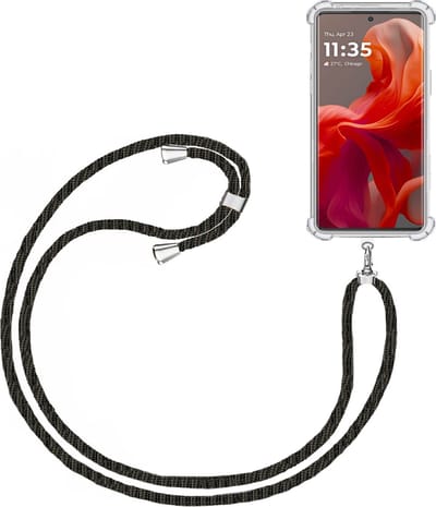 Telefoonkoord + Hoesje Geschikt voor Motorola Moto G85 - Lengte Verstelbaar - Telefoonketting - Shock Proof Case - Zwart