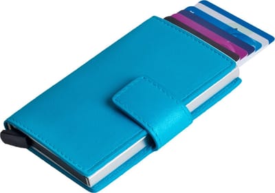 Figuretta Leren Cardprotector RFID Compact Creditcardhouder - Dames en Heren - Metallic Blauw
