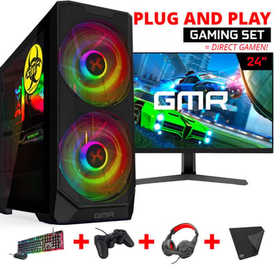 Complete Gaming PC Set Ryzen 5 RTX 3050 16GB 500GB SSD Inclusief 24 Inch Monitor, Headset, Controller, Toetsenbord en Muis – Geschikt voor Minecraft, Fortnite, Roblox & GTA V