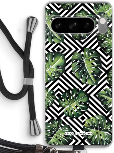 Case Company® - Hoesje met koord geschikt voor Google Pixel 8 Pro hoesje met Koord - Geometrische jungle - Telefoonhoesje met Zwart Koord - Bescherming aan alle Kanten en Over de Schermrand
