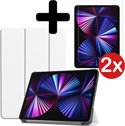 Hoesje - Geschikt voor Apple iPad Pro (2021) - 11 inch - 3e generatie - Met Screenprotector - Hardcover Book Case - Trifold Bookcase Hoes - Hard Cover - Tablethoes - Wit