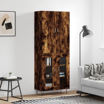 vidaXL - Hoge - kast - 69,5x34x180 - cm - bewerkt - hout - gerookt - eikenkleurig