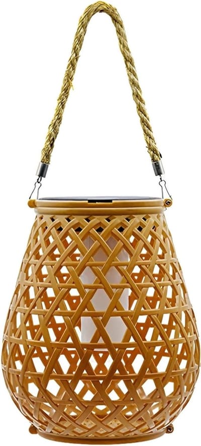 Solar Rattan Lantern - Outdoor Tafellamp - Tuinverlichting Creëren - Automatische Sensor - 35 cm Hoog - Bruin
