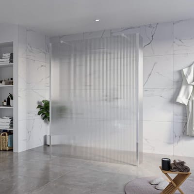 FugaFlow Eccelente Vetro Vrijstaande inloopdouche badkamer - 160x200cm - Helder geribbeld - antikalk - 8mm veiligheidsglas - 2 zijwanden 30cm - met wandarmen en hoekprofielen - Chroom -