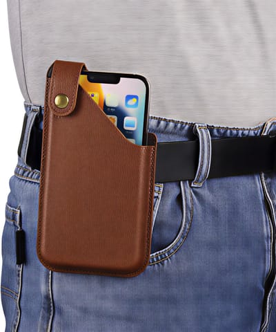 Kunstleren telefoon riemclip case – Bruin – Maat M – Heuptas voor mobiele telefoons – Duurzaam, stijlvol en praktisch accessoire – Verstelbare heupriem, ideaal voor werk, reizen en dagelijks gebruik
