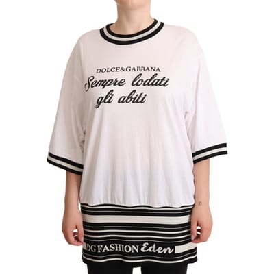 Dolce & Gabbana Dames Witte DG Modeprint Katoenen T-Shirt met Ronde Hals