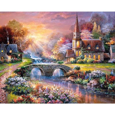 Diy diamant schilderij landschap dorp villa woondecoratie diamant borduurwerk 20X30CM beige