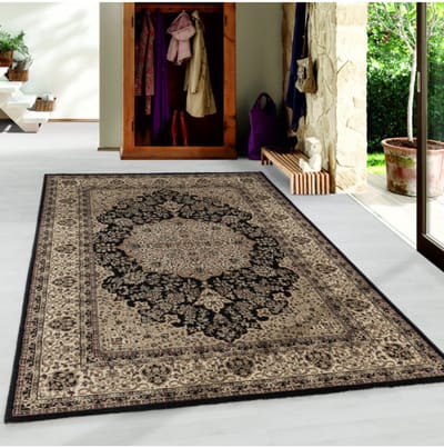 Oosterse laagpolige woonkamertapijt, antiek patroon, zwart dwergtapijt 120x170 cm
