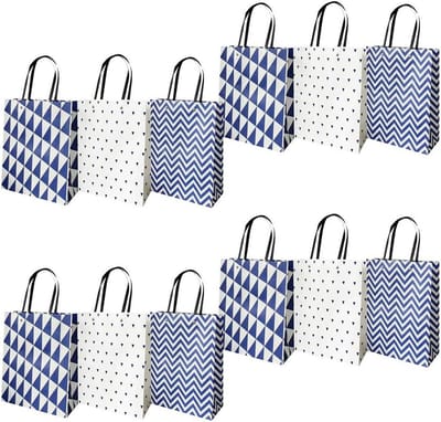 Cadeauzakjes Set - Papieren Draagtassen - Feestelijke Verpakking - Sterk Gelamineerd Papier - 12 Stuks - Zigzag en Driehoeken
