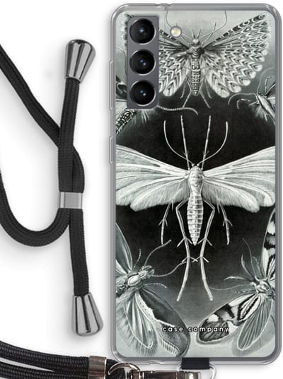 Hoesje met koord geschikt voor Samsung Galaxy S21 hoesje met Koord - Haeckel Tineida - Telefoonhoesje met Zwart Koord - Bescherming aan alle Kanten en Over de Schermrand