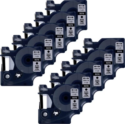 DULA Dymo D1 53710 - S0720920 - Compatible label tape - 10 lettertapes - Zwart op transparant - 24mm x 7m