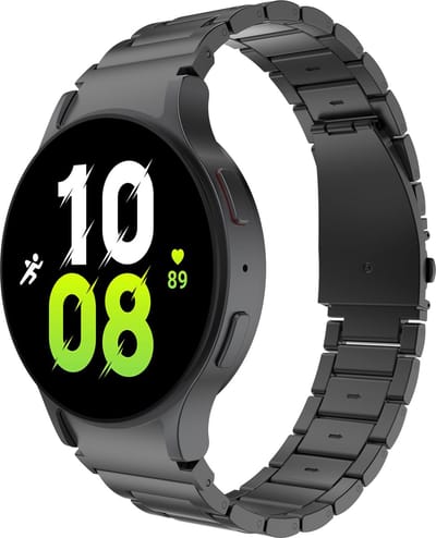 Cazy horlogebandje geschikt voor Samsung Galaxy Watch Bandje (Titanium) - Smartwatchbandjes (+Horloge inkortset) - Universeel bandje geschikt voor Samsung Galaxy Watch 7 / Watch 6 / Watch 5 / Watch 4 / Watch FE - Zwart