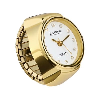 Ringhorloge Vinger Horloge Ring - Goud met Steentjes - One Size Fits All Rekband - Kaiser Quartz - 22mm