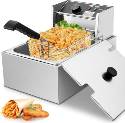 Elektrische Friteuse - Friteuse met mand - Thuis Frituren - Roestvrij staal - 63 liter inhoud - Zilverkleurig