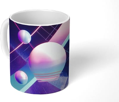 Mok - Koffiemok - Cirkels - Vlakken - Abstract - Blauw - Mokken - 350 ML - Beker - Koffiemokken - Theemok
