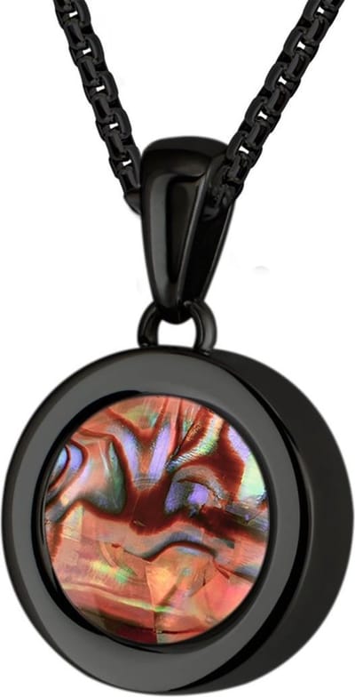 Quiges 12mm Mini Munt Hanger Zwart RVS Glans met Schelp Parelmoer Rood Munt en Box Ketting Ankerketting 42-46cm