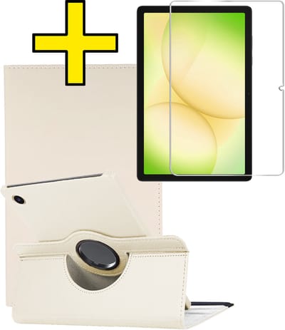 Hoes - Geschikt voor Samsung Galaxy Tab A11 Plus - Met Screenprotector - 360 Graden Draaibare Hard Cover Case - Tablet Hoesje Draaibaar - Wit