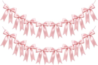 SnelShoppen - 2pcs Roze Strik Slingers Banner Decoratie, Prefolded Satijnen Roze Ribbons Hangende Decoratie voor Feest, Verjaardag, Bruiloft, Baby Sho